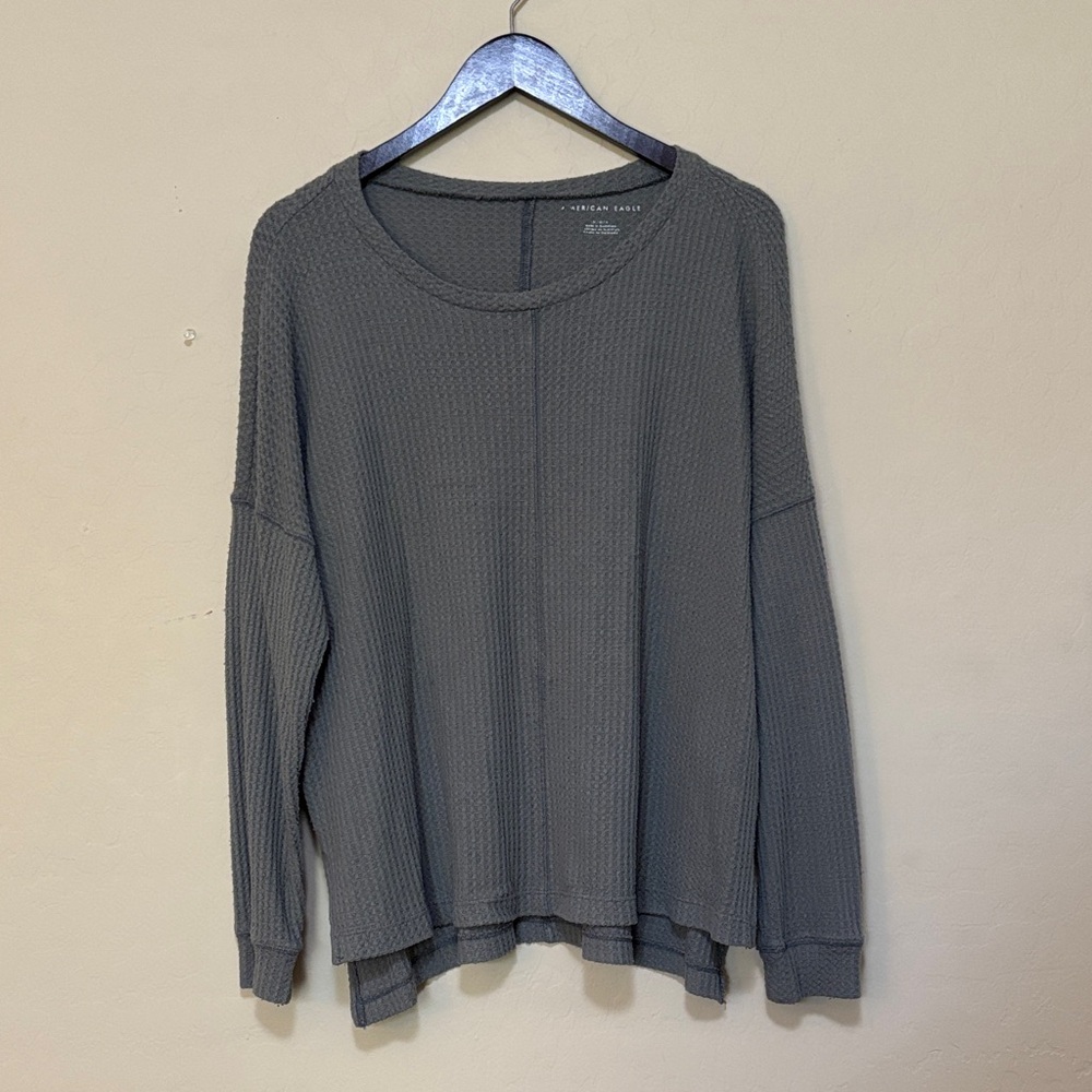 AE Gray Waffle Knit Sweater Top